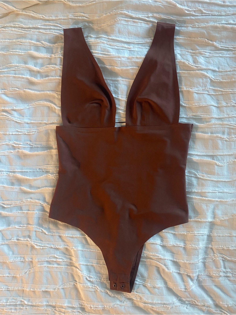 MANGO Bodysuit Billy TopDeep Chocolate Brown Maroon V-Neck One-Piece
